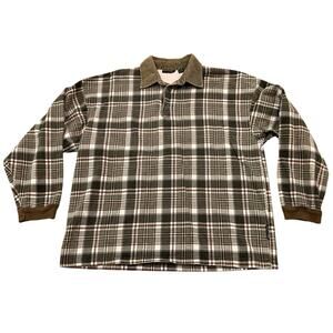 Vintage 90s Structure Plaid Rugby Shirt XL Corduroy Collar Made USA Cotton -